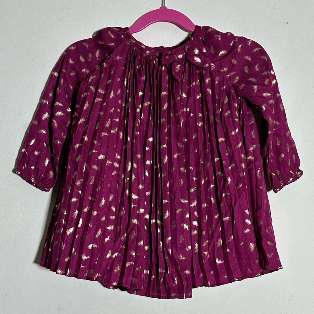 Cherokee Magenta Gold Foil‎ Feather Pleated Dress Special Occasion Party NWOT